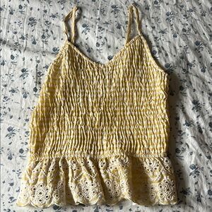 Yellow Lace Trimmed Women's Top